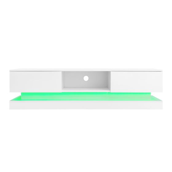 TV-taso 160x35x40.5 cm valkoinen lastulevy säilytyksellä ja LED-valaistuksella