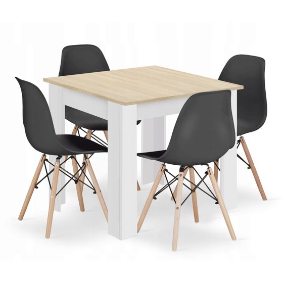 Neliöpöytä 80x80 sonoma-tammi-tammi ja 4 OSAKA-tuolia, musta