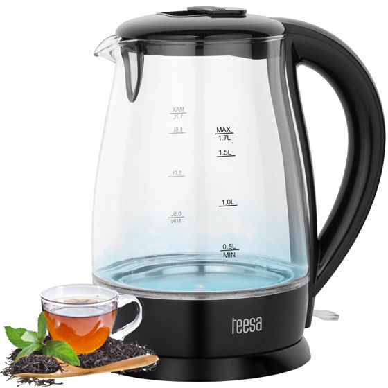 Teesa langaton vedenkeitin, lasinen, musta, 2200 W, 1,7 l