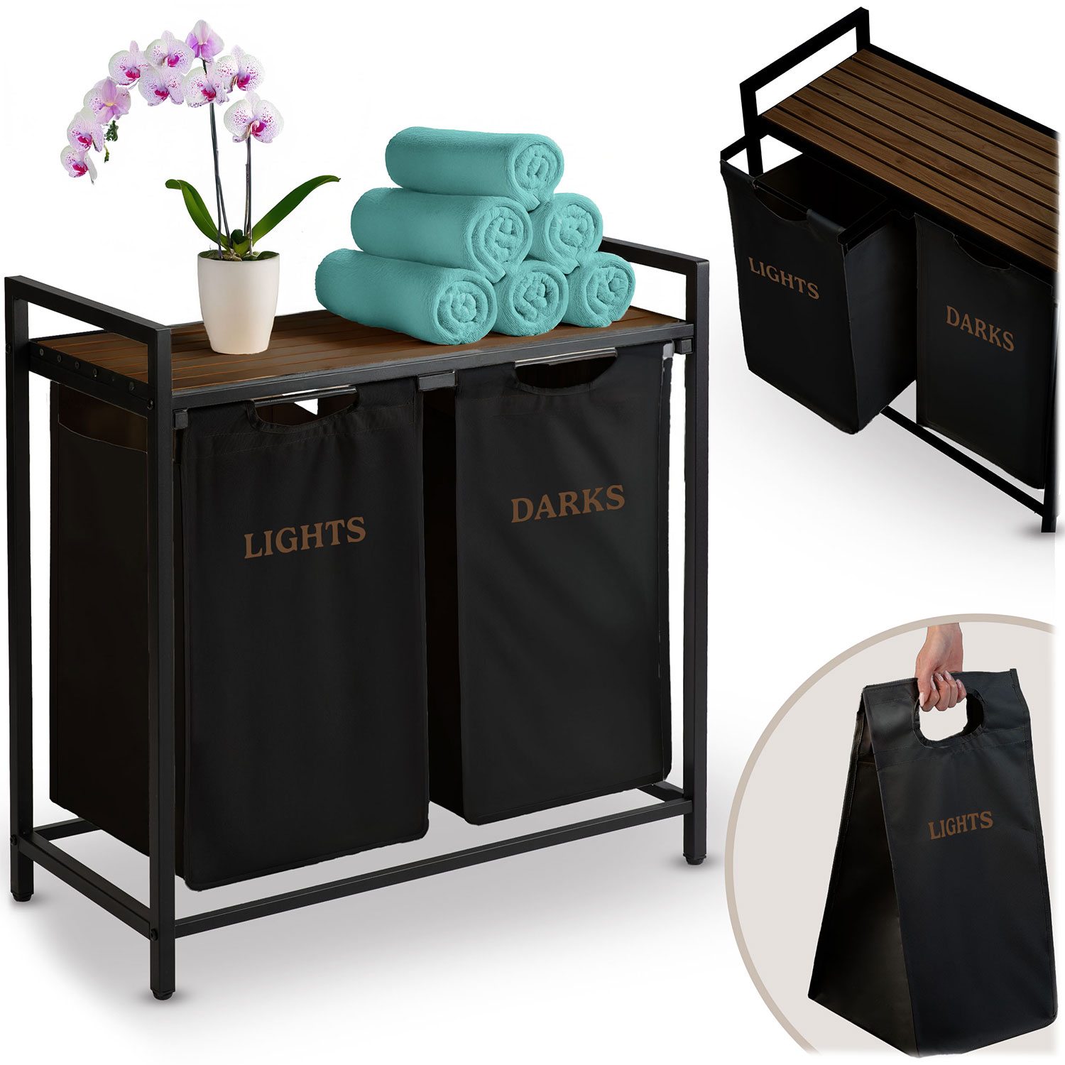 Massido 80L kaksilokeroinen pyykkikori rungolla