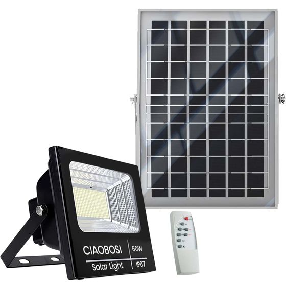 60W LED aurinkoprojektori IP67 erillisellä aurinkopaneelilla ja kaukosäätimellä