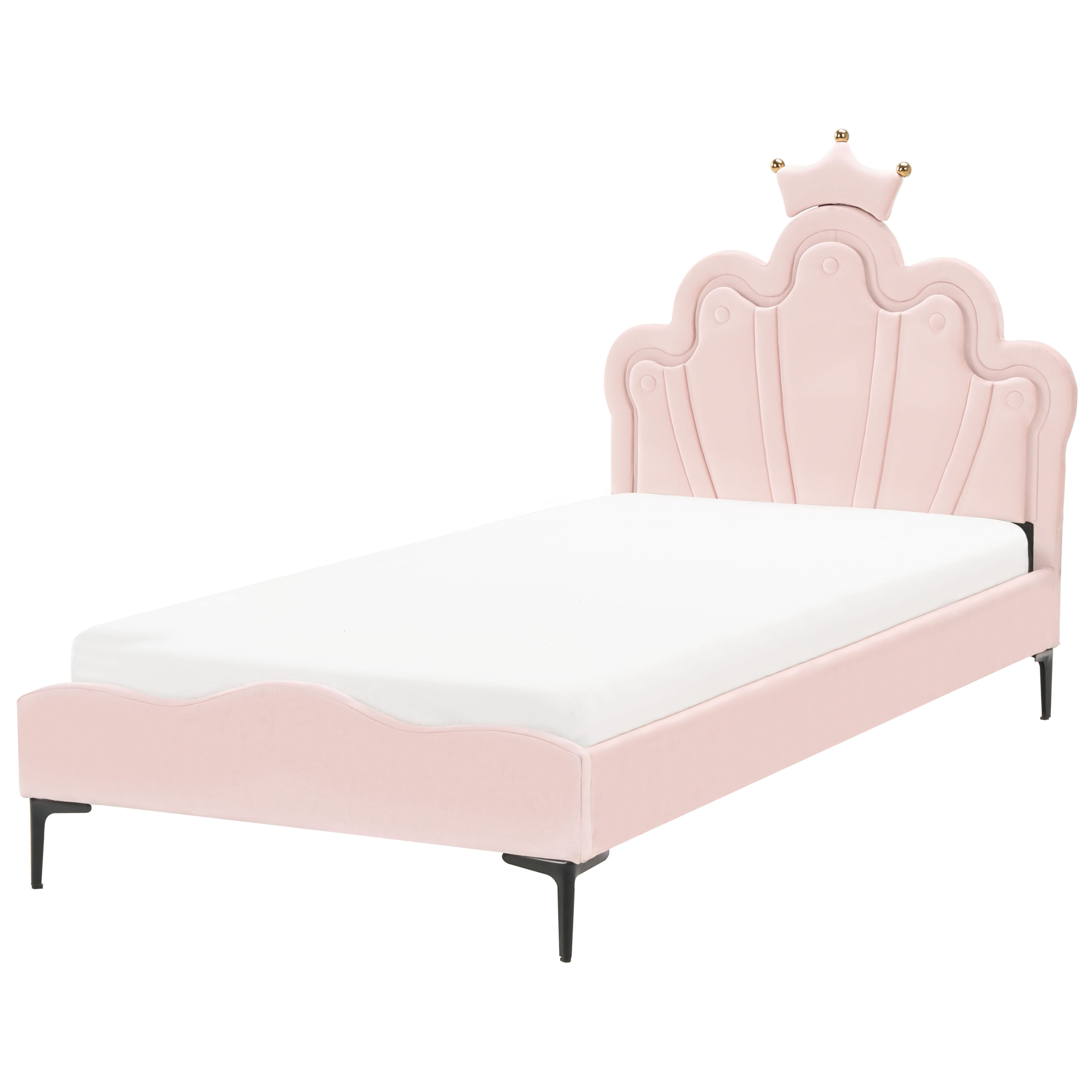 Lastensänky Kruunu sametti RUBIAN 90 x 200 cm LED-valot Vaaleanpunainen