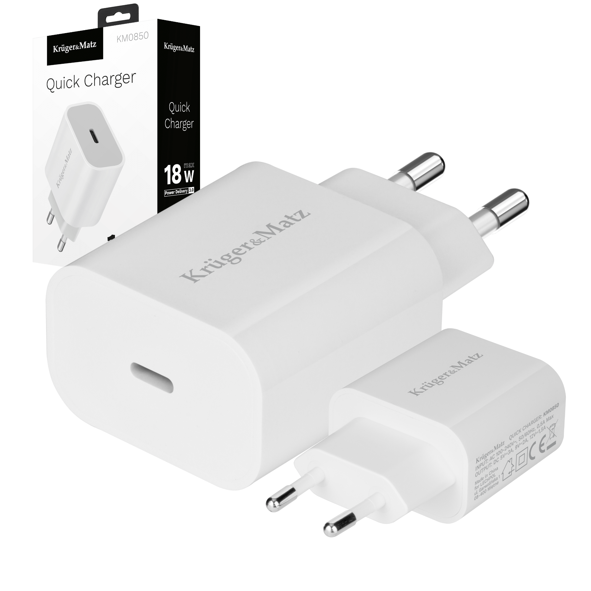 KrugerMatz USB-C PD QC 3.0 18W seinälaturi