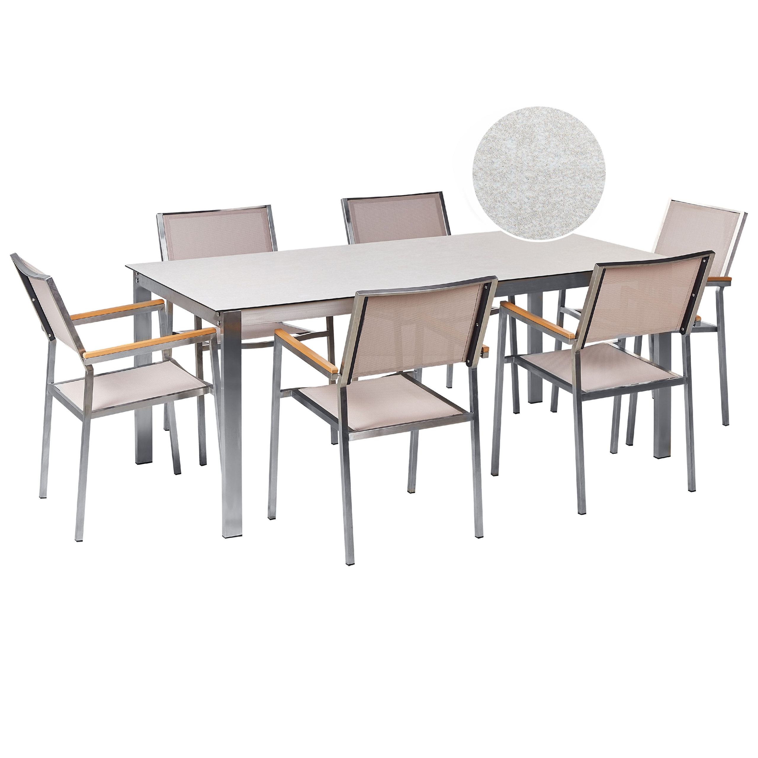 Ulkoruokailuryhmä 6-istuttava COSOLETO/GROSSETO Karkaistu lasi Marmorikuvio Valkoinen/beige