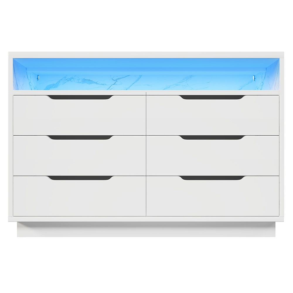 Sivupöytä LED-valolla ja 6 laatikolla – Valkoinen