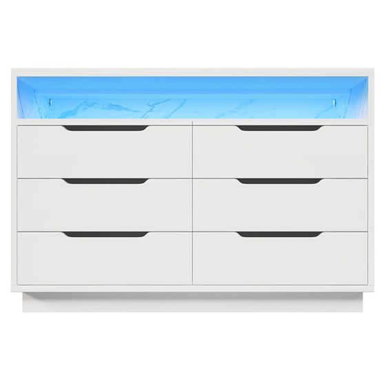 Sivupöytä LED-valolla ja 6 laatikolla – Valkoinen