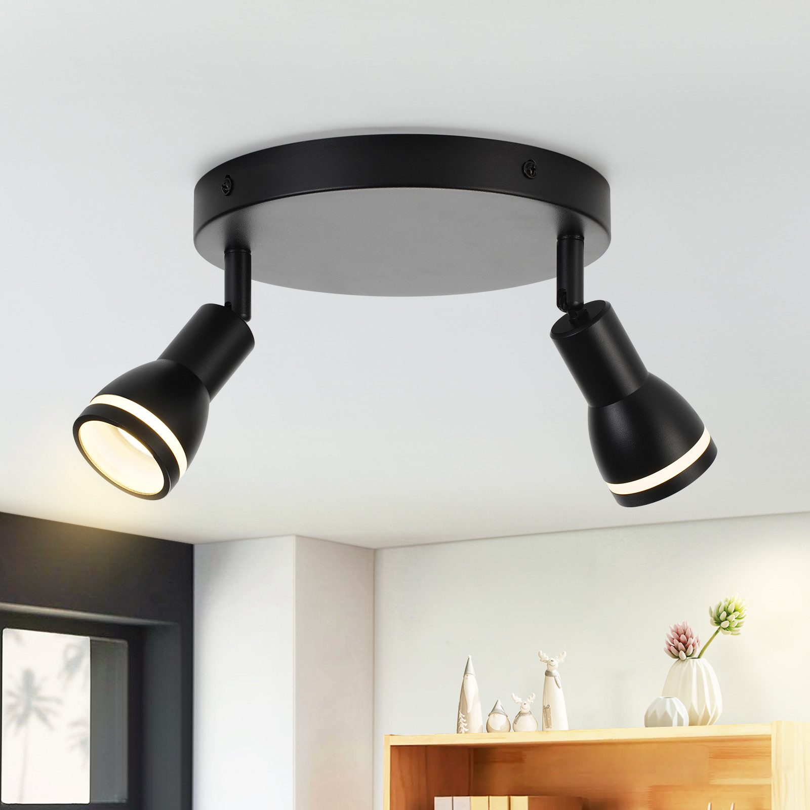 NETTLIFE LED - kattospottivalaisin 2 lamppua musta olohuoneen kattovalaisin säädettävä kohdevalo GU10- kohdevalo moderni lamppu
