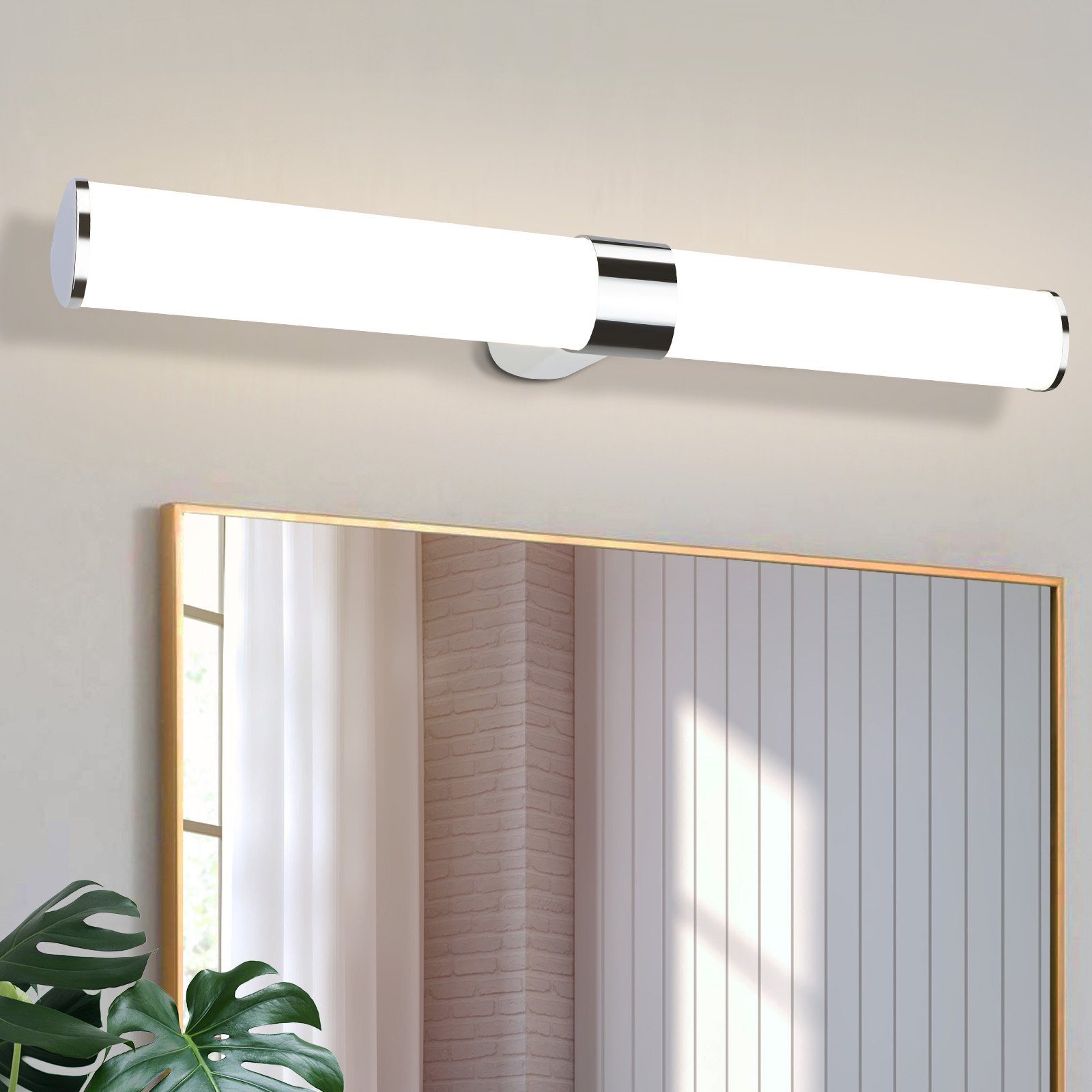 NETTLIFE LED - peiliseinävalaisin, 15W, 60CM Kromi Vedenpitävä, IP44 neutraali Valkoinen, 4000K, moderni