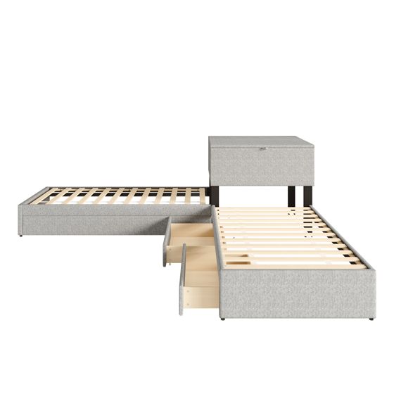 Sänky 90x200cm ilman patjaa, pellavakangas, harmaa