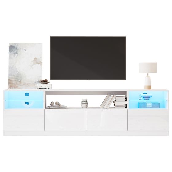 TV-taso 180x35x60 cm valkoinen lastulevy säilytyksellä ja LED-valaistuksella