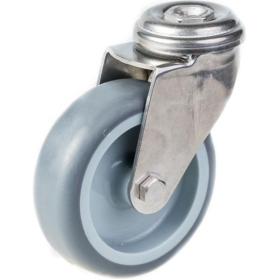75 mm:n (3 tuuman) ruostumattomasta teräksestä valmistettu pyörä, harmaa kumipinta, kääntyvä, kantavuus 60 kg