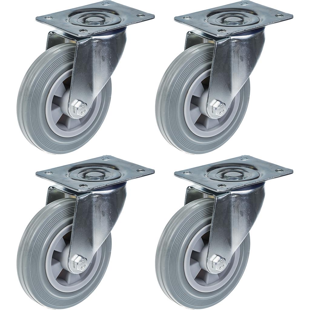 160 mm:n (6 tuuman) pyörä, harmaa kumipinta, kääntyvä, kestävä, kantavuus 540 kg, 4 kpl:n sarja
