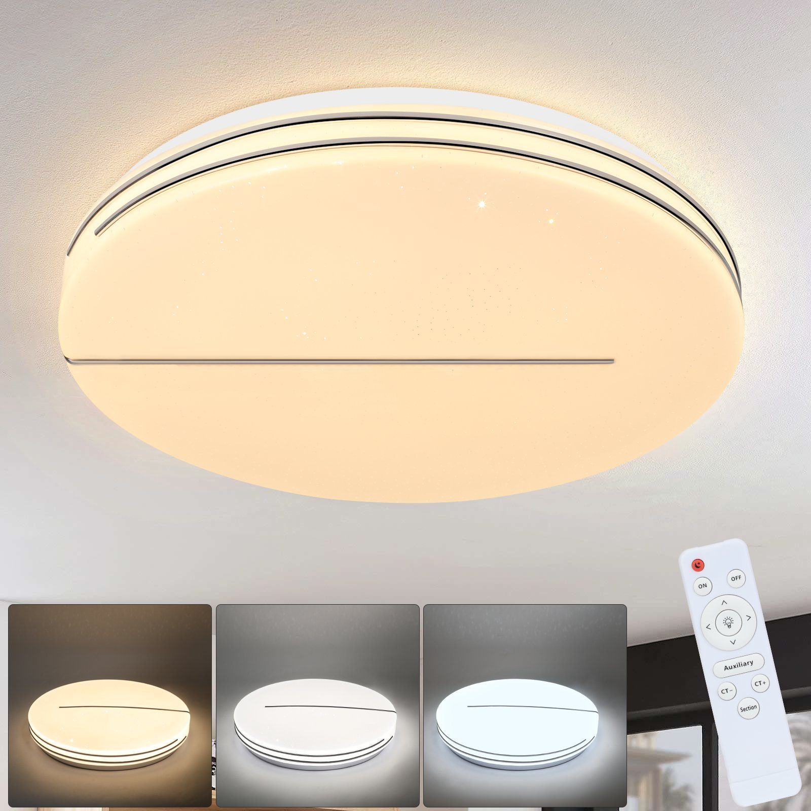 NETTLIFE moderni LED - kattovalaisin, pyöreä 44 W olohuoneen, lamppu 40cm himmennettäväKaukosäätimellä tähtitaivas, makuuhuoneen valaistus Keittiön