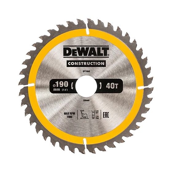 DeWalt Construction -Pyörösahanterä 190x30 mm, 40 hammasta