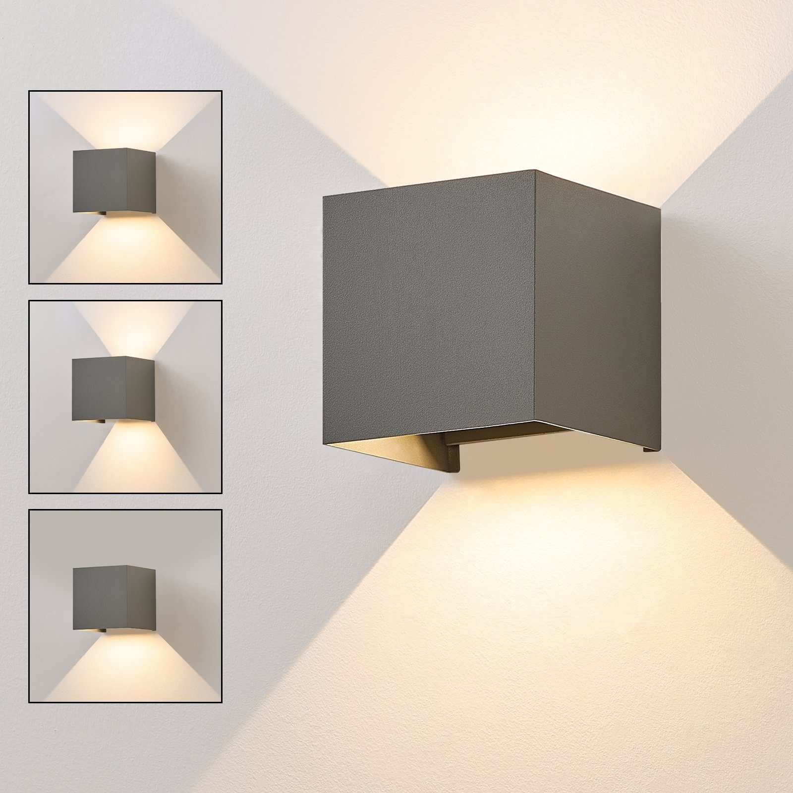 NETTLIFE LED - seinävalaisin 5W - Ulko -/sisäseinävalaisin harmaa, säädettävä kaksoissäde, vedenpitävä IP65 230V 3000K