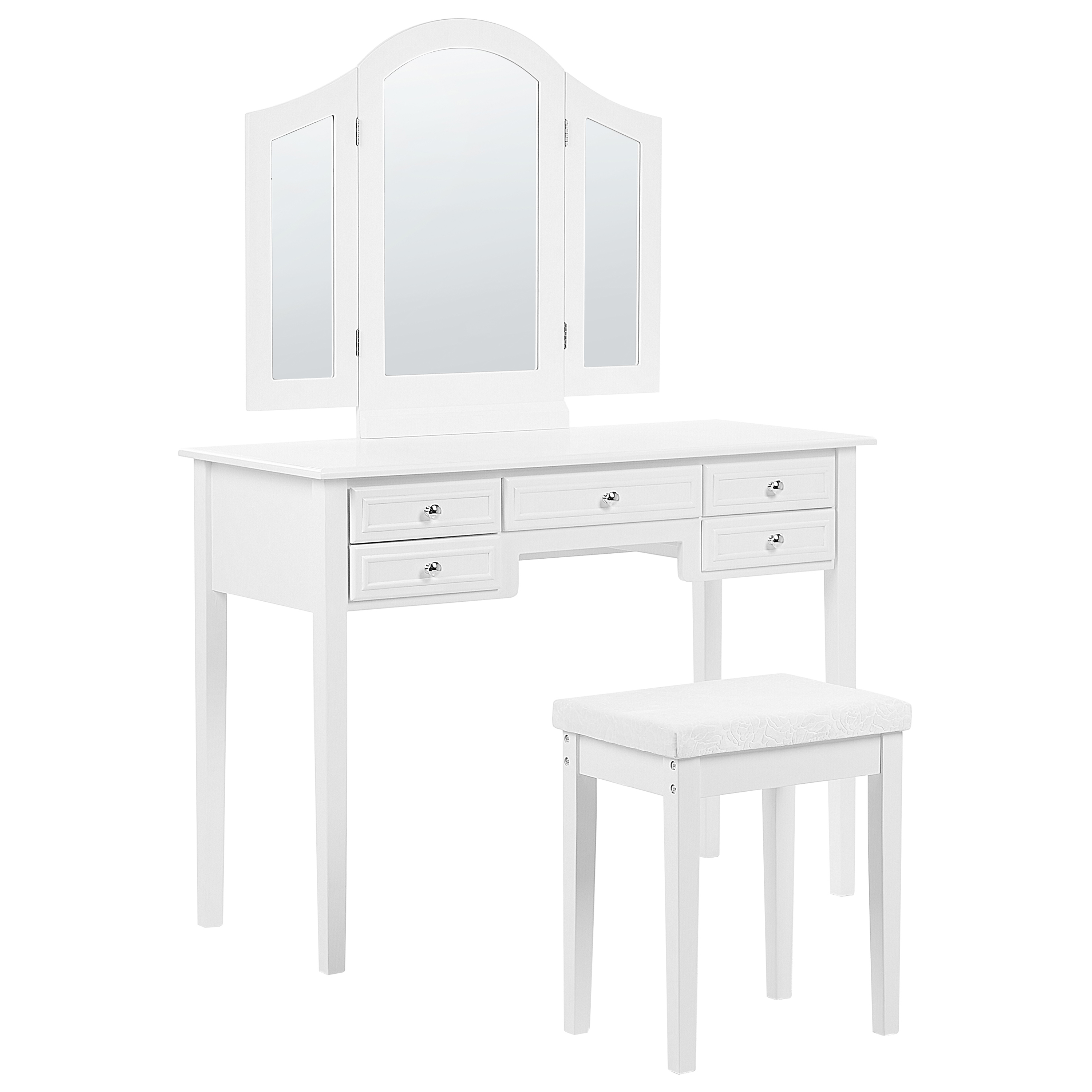 Kampauspöytä peilillä ja jakkaralla LUMIERE Valkoinen
