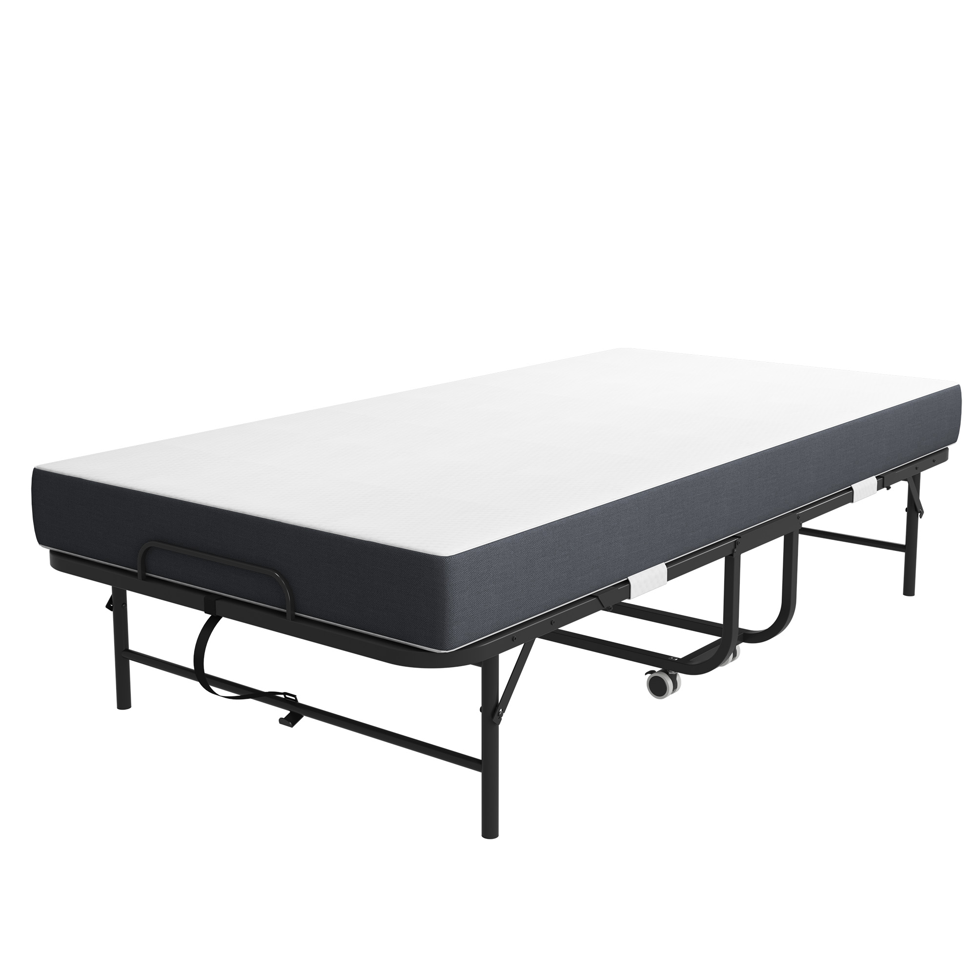 sänky 190x96 cm kansiin taitettava metallirunkoinen musta
