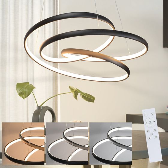 NETTLIFE LED - riippuvalaisin, musta rauta, halkaisija 24cm himmennettävä, 50 cm, moderni riippuvalaisin Kaukosäätimellä olohuoneen, lamppu 55W
