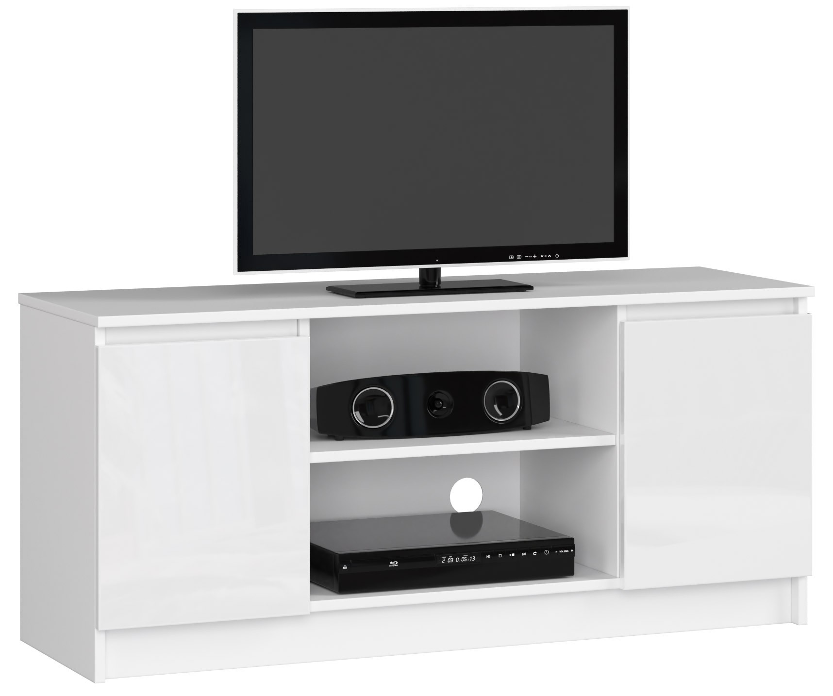 Akord TV-taso 2 ovea 1 hylly Valkoinen/Valkoinen Kiiltävä 120x40x55