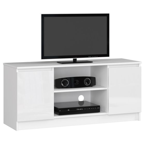 Akord TV-taso 2 ovea 1 hylly Valkoinen/Valkoinen Kiiltävä 120x40x55