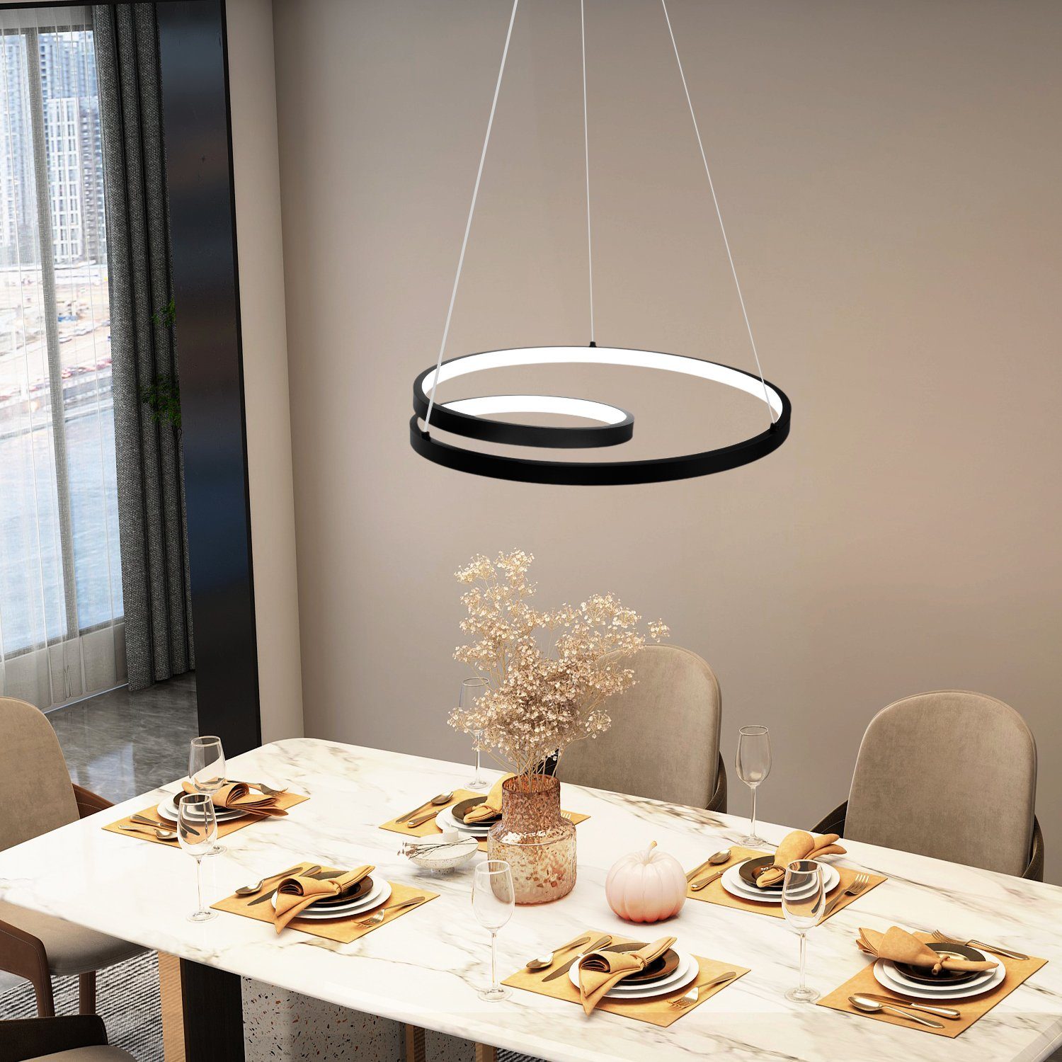 NETTLIFE LED - riippuvalaisin, musta alumiini, 40 cm, halkaisija 150cm himmennettävä, moderni ruokapöytävalaisin