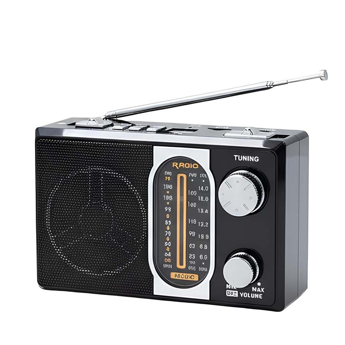 Kolmikaistainen FM/MW/SW-kannettava radio teleskooppisella antennilla