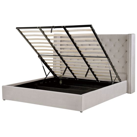 Sänky säilytystilalla sametti LUBBON 180 x 200 cm Vaaleanharmaa