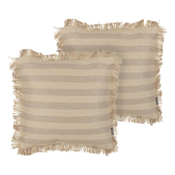 Koristetyynysetti 2 kpl CIRSIUM juutti 45 x 45 cm Beige Raitakuvio