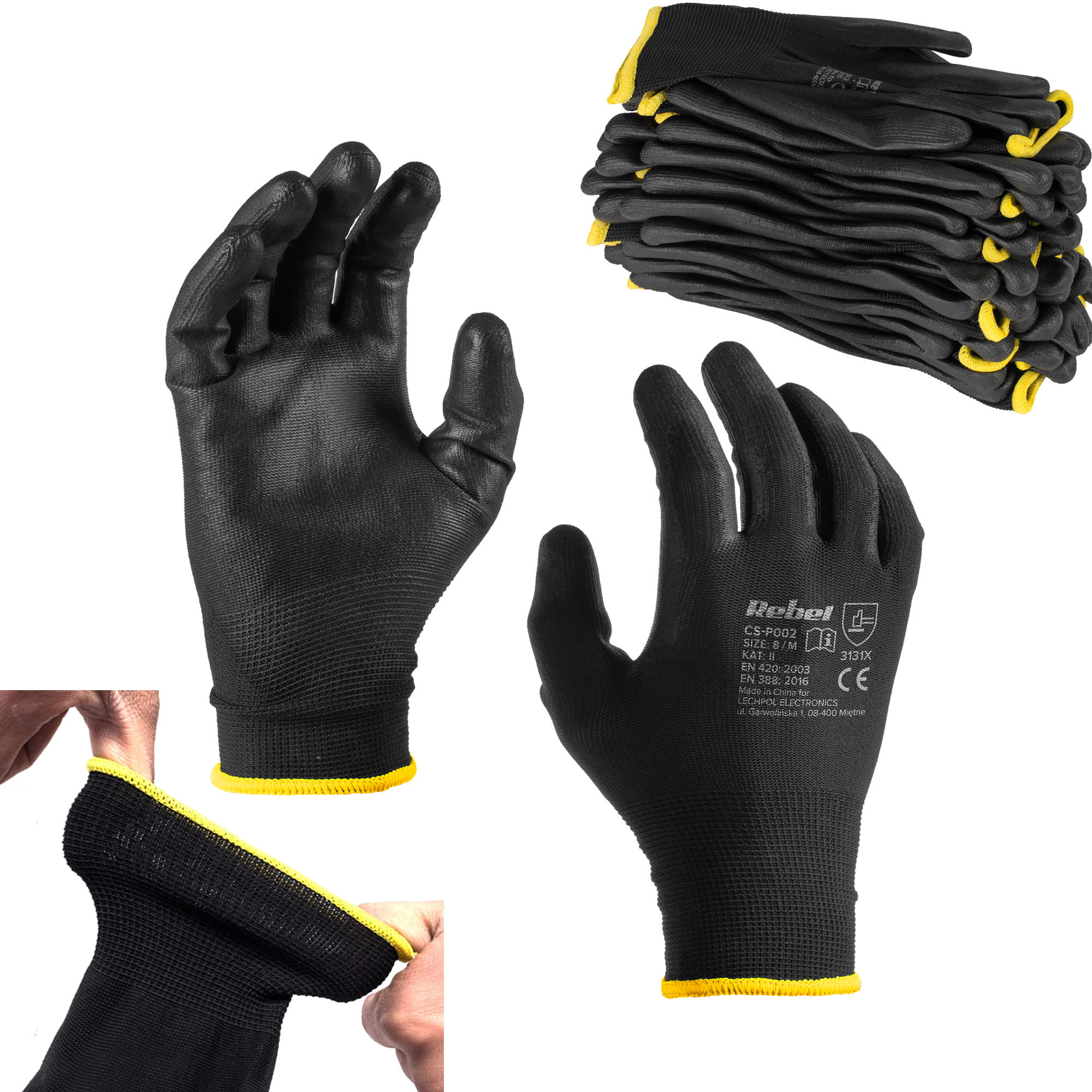 CS-P002 polyuretaanista valmistetut työkäsineet koko 8 M (12 settiä)