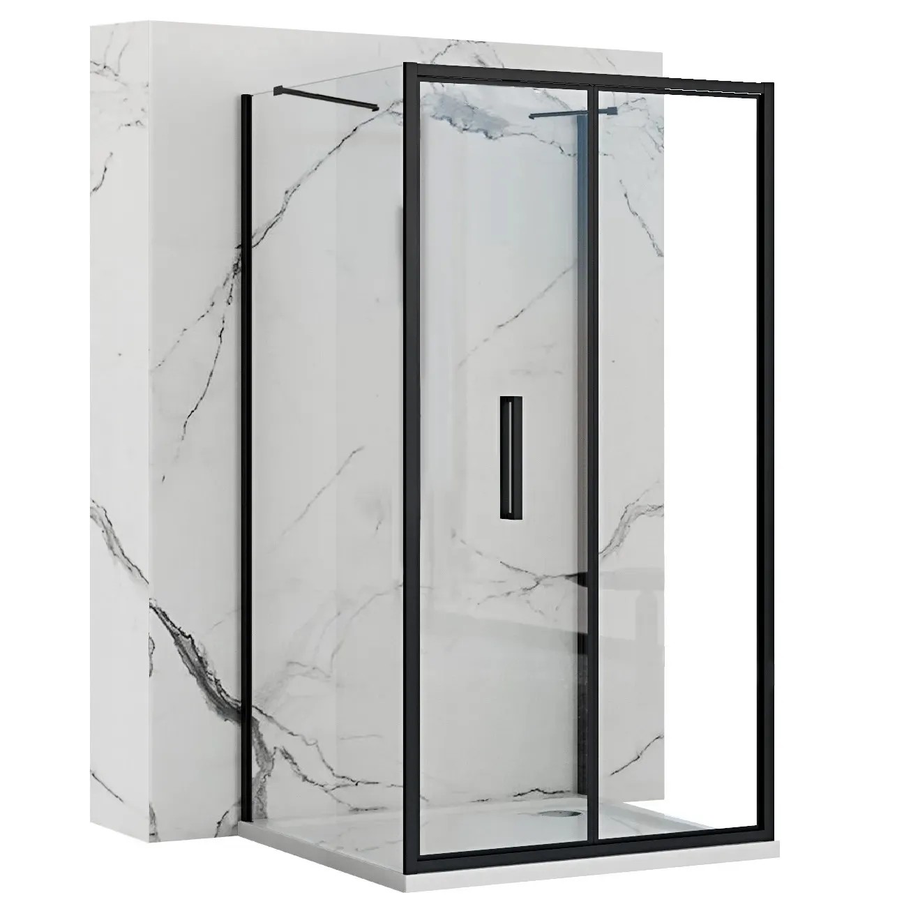REA Seinän viereen asennettava suihkukaappi RAPID FOLD 80x80 musta, 80X80X195CM