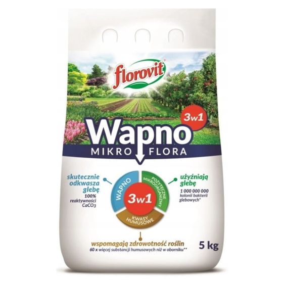 Florovit happamuutta vähentävä kalkkilannoite 5 kg mikroflooraa 3 in 1 humushapoilla