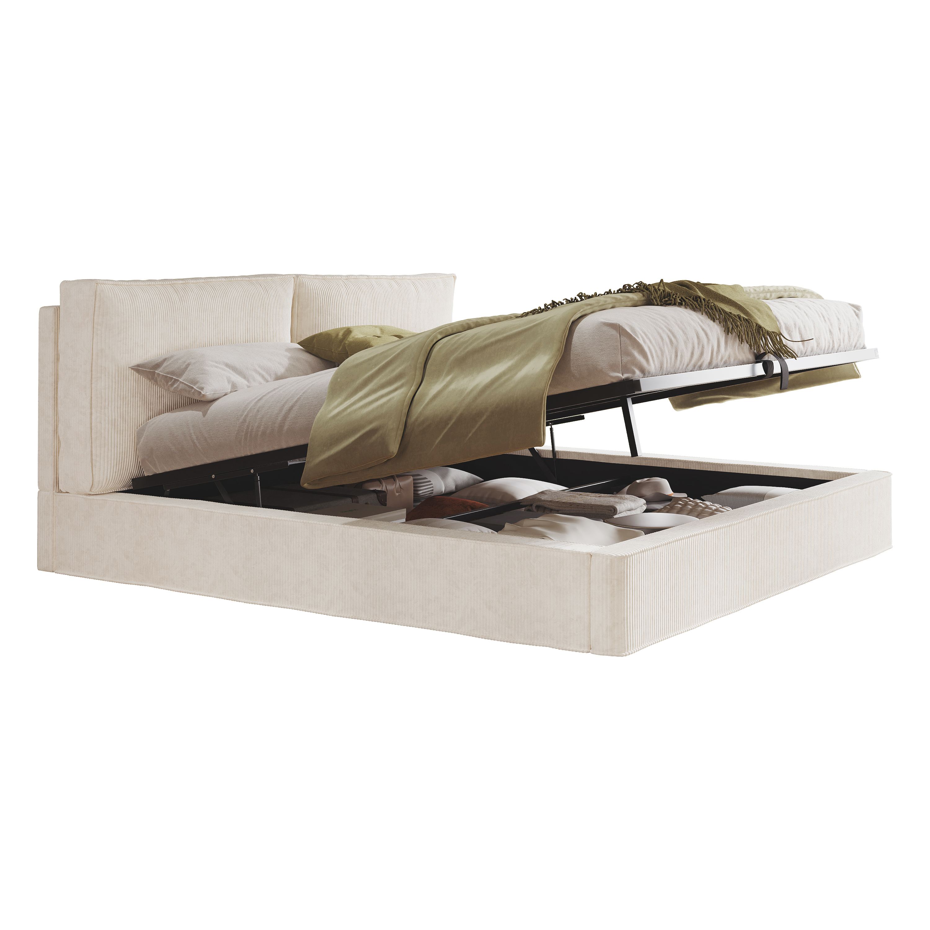 sänky 180x200 cm hydraulinen säilytystila beige kudeltu