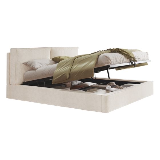 sänky 180x200 cm hydraulinen säilytystila beige kudeltu