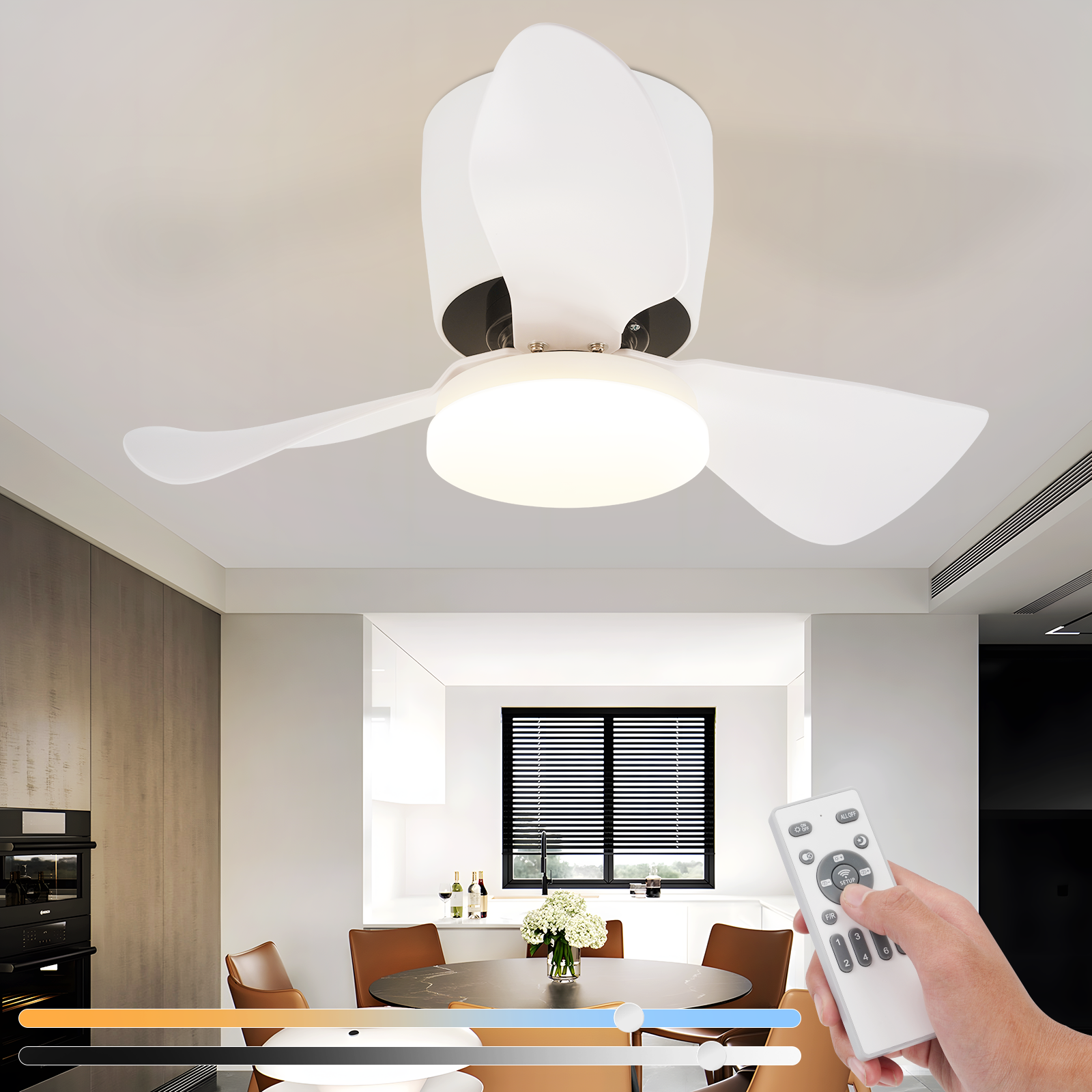 ZMH 70 cm LED-kattotuuletin - 23 W himmennettävä, kaukosäädin, 6 nopeutta, kesä/talvi (olohuone/ruokailuhuone)