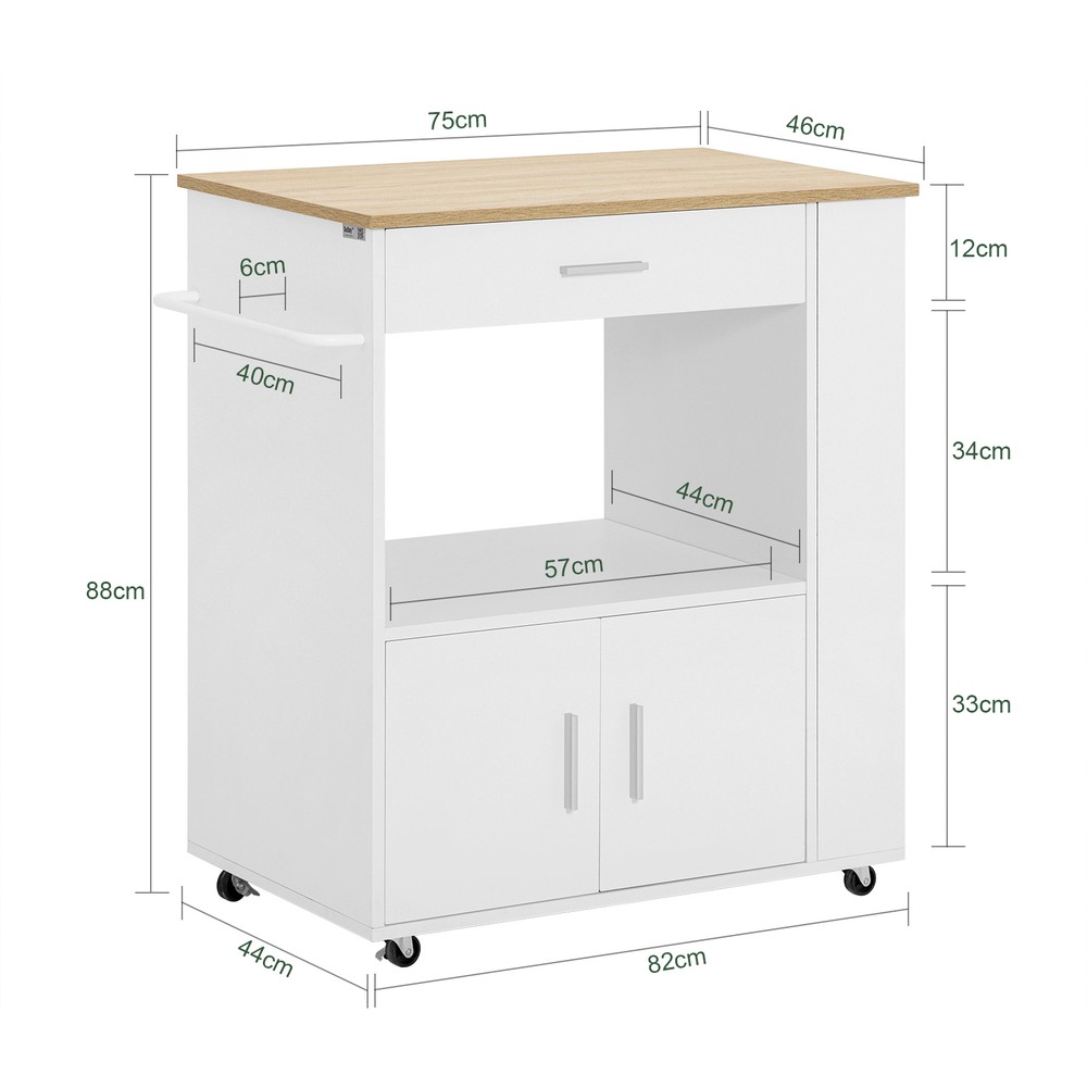 SoBuy Keittiövaunu FKW113-WN ekologinen valkoinen lastulevykaappi pyörillä