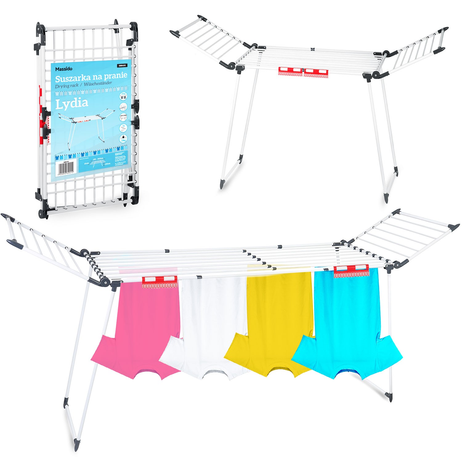 Lydia 27 m valkoinen taittuva pyykinkuivausteline