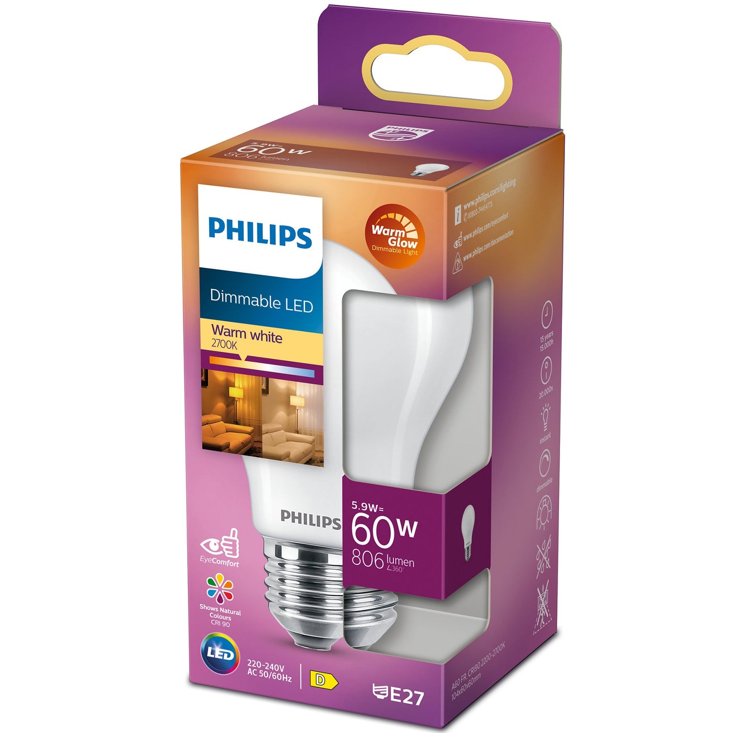 LED E27 Normaali 60W Frost Himmennettävä WarmGl 806lm