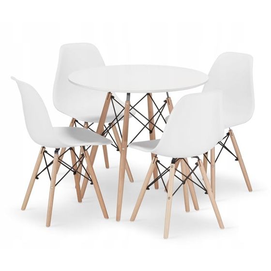 TODI pyöreä pöytä 80 cm, valkoinen, 4 OSAKA-tuolia, valkoinen