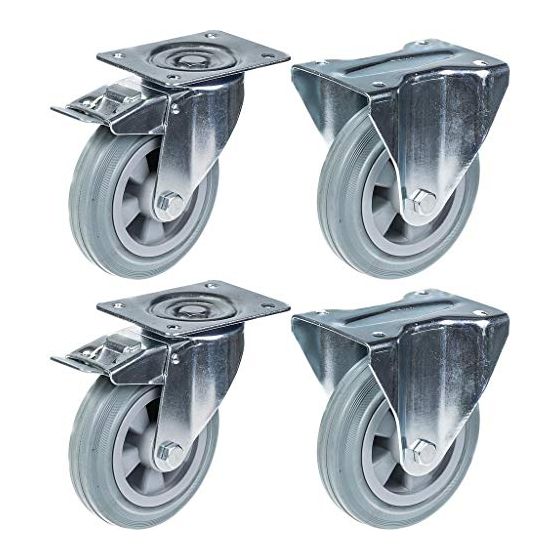 160mm 6" pyörä harmaa kumijarru ja kiinteä vahva 540kg kantavuus, 4 kpl:n sarja.