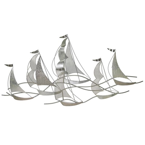 Seinäkoriste Laiva AMERICIUM metalli 67 cm Hopea