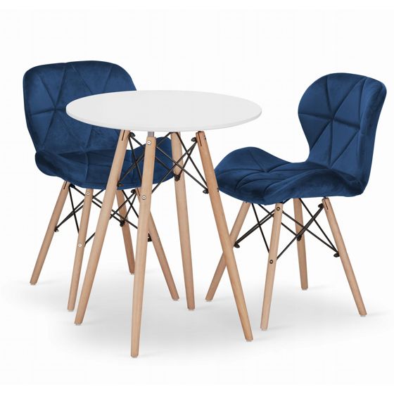 Pyöreä pöytä TODI 60 cm, 2 tuolia LAGO, tummansininen, valkoinen