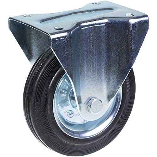 160 mm kiinteä pyörä, jossa musta kumi puristetun teräksen keskipyörällä.