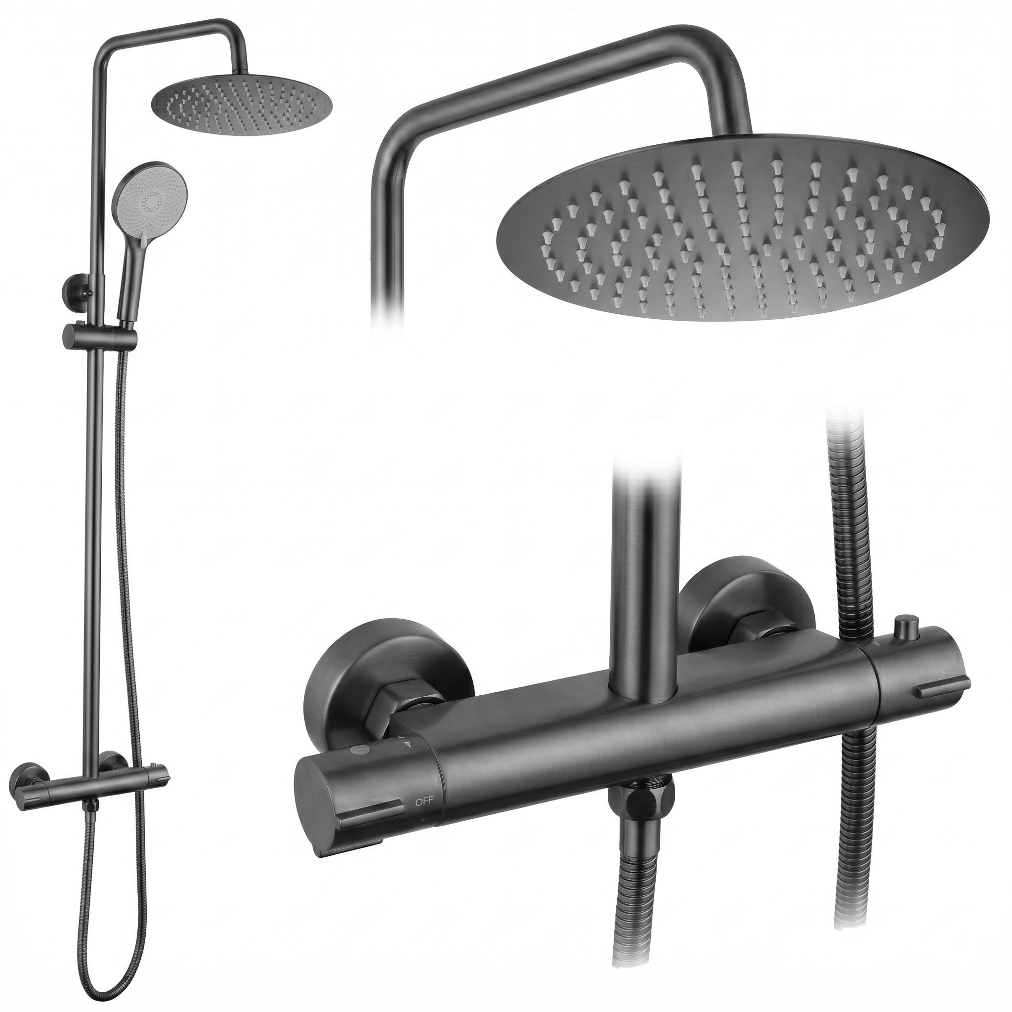 REA Suihkusetti Lungo + Thermostat Titaani, 10X15X84, 5CM