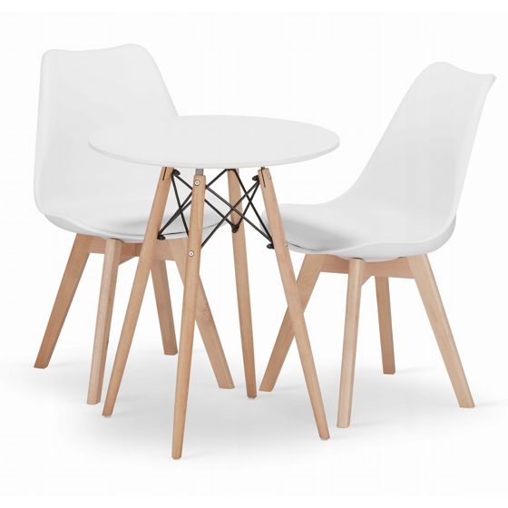 TODI pyöreä pöytä 60 cm, valkoinen, 2 MARK-tuolia, valkoinen