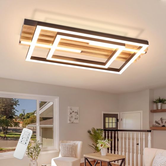 ZMH LED-kattovalaisin olohuoneeseen 34 W 38 cm moderni puinen kattovalaisin muistitoiminnolla ja kaukosäätimellä