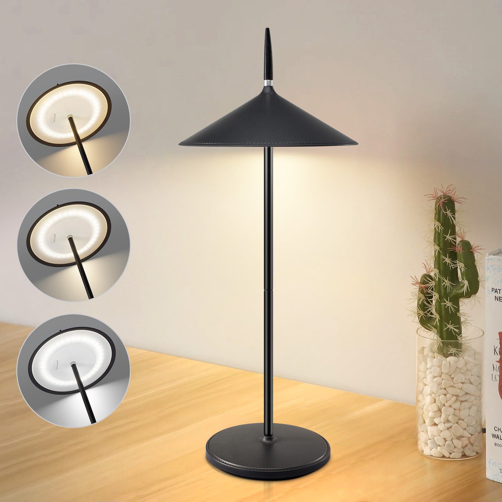 NETTLIFE Langaton LED - kosketusyövalaisin, Musta Himmennettävä, Pöytävalaisin 1800mh A, Ladattava USB:llä, Sisäänrakennettu, LED Jatkuvasti, IP44