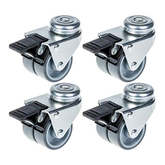 50mm 2" kaksipyöräinen harmaa kumipyörä jarrulla 280kg kantavuus, 4 kpl:n sarja