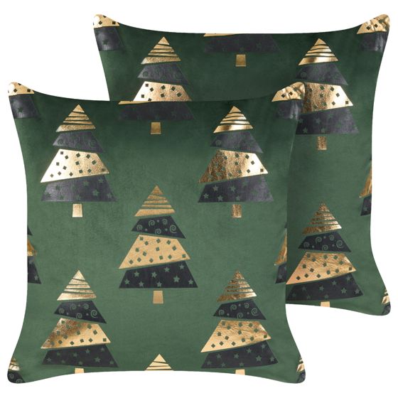 Koristetyynysetti 2 kpl GOLDSPRUCE sametti 45 x 45 cm Vihreä Joulukuvio