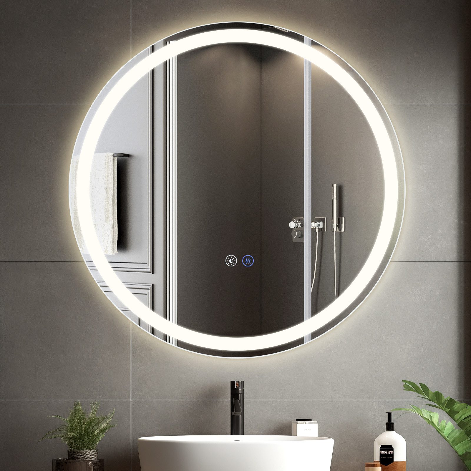 NETTLIFE valaistu kylpyhuoneen peili - pyöreä 80 cm LED, IP44, kosketuskytkin, huurtumisenesto, säädettävä 3000K-6500K