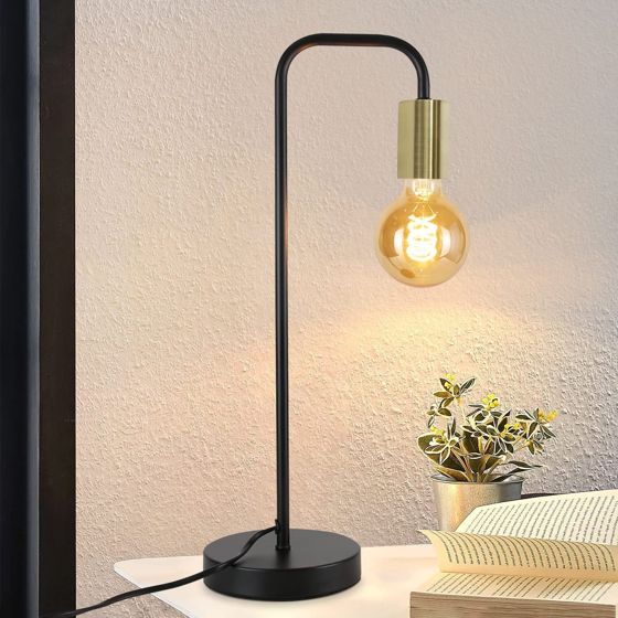 NETTLIFE Vintage - pöytävalaisin, Yöpöytävalaisin, Olohuone - Mustakultainen, Teollinen, E27- pöytävalaisin, Lasten, Makuuhuone, Yövalo